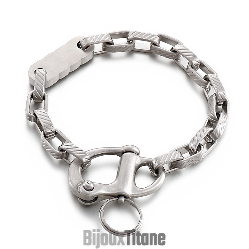 Porte-Clés Rétro À Rayures Carrées Noires, Bracelet En Titane Pour Homme