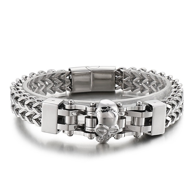 Bracelet En Titane Pour Homme Avec Tête De Mort Style Hip-Hop Bracelet En Titane Pour Homme Avec Tête De Mort Style Hip-Hop