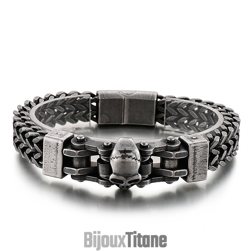 Bracelet En Titane Pour Homme Avec Tête De Mort Style Hip-Hop