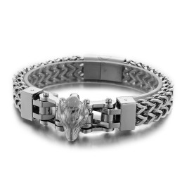 Bracelet En Titane Pour Homme Avec Tête De Loup