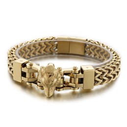 Bracelet Hip-Hop Cool En Titane Pour Homme Avec Tête De Loup