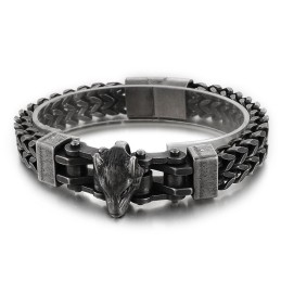 Bracelet Hip-Hop Cool En Titane Pour Homme Avec Placage Tête De Loup