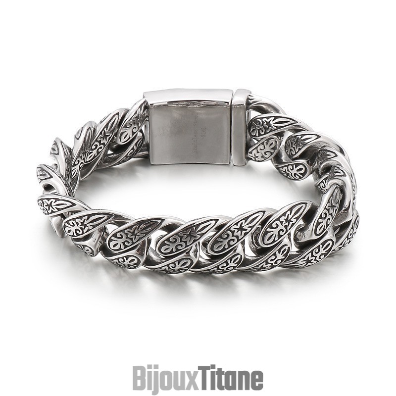 Bracelet En Titane Vintage Pour Homme Avec Motif Floral
