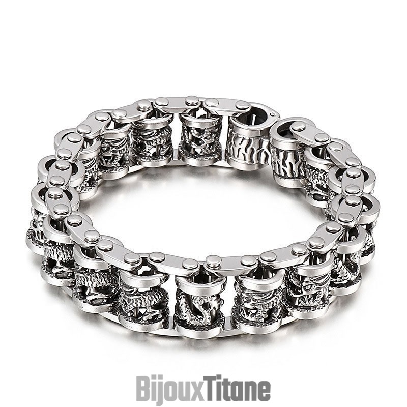 Bracelet En Titane Pour Homme Avec Chaîne De Vélo Dragon Rétro Cool Bracelet En Titane Pour Homme Avec Chaîne De Vélo Dragon Rétro Cool