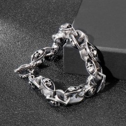 Bracelet En Titane Pour Homme, Style Rock Hip-Hop, Avec Double Tête De Mort