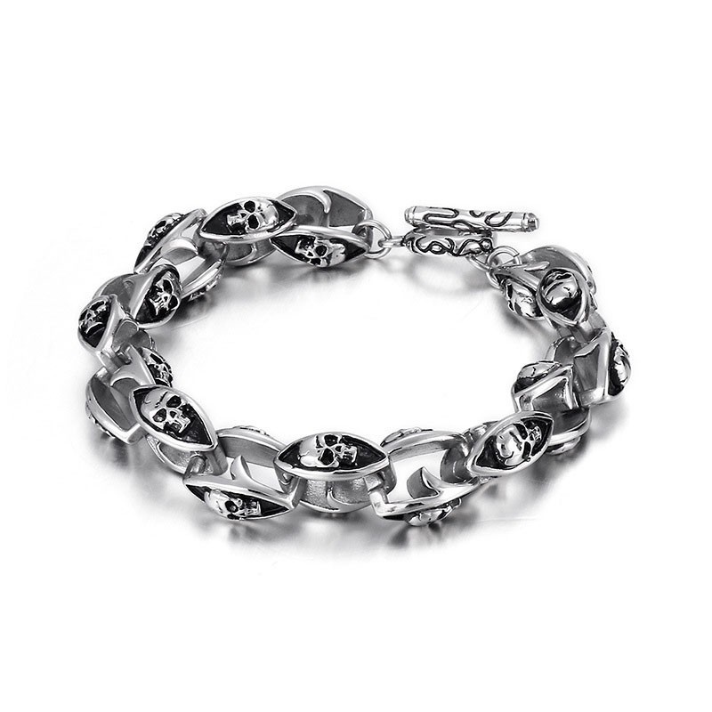 Bracelet En Titane Pour Homme, Style Rock Hip-Hop, Avec Double Tête De Mort