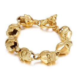 Bracelet En Titane Pour Homme Avec Tête De Mort Dorée De Style Chic