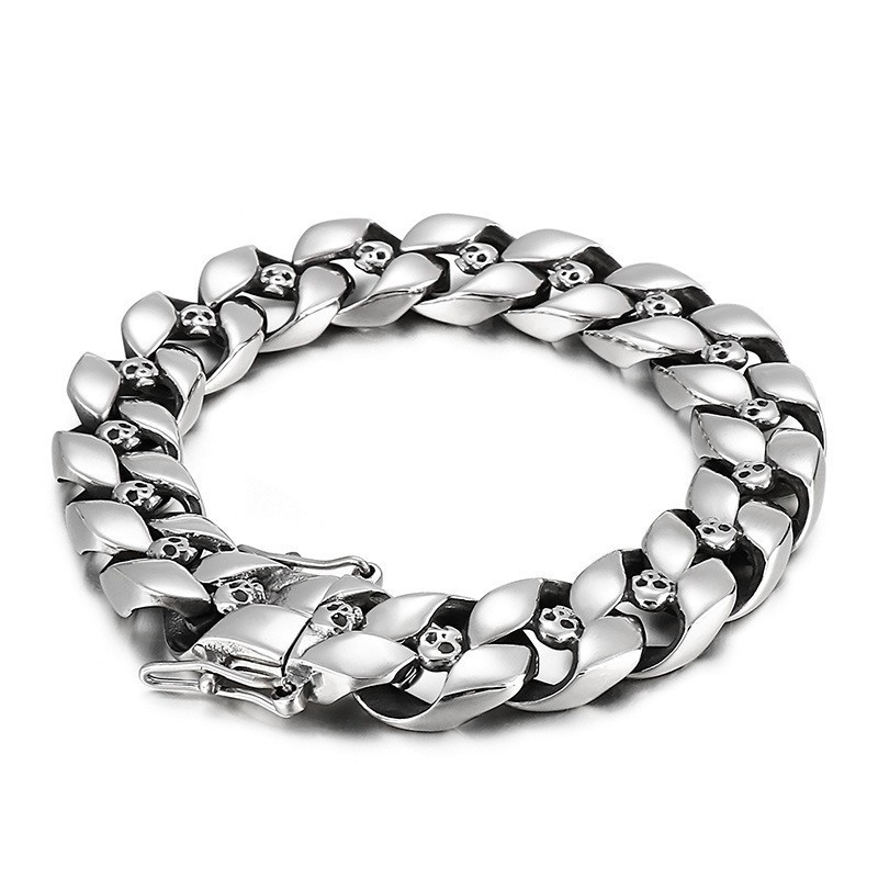 Bracelet Tête De Mort En Titane Pour Homme, Style Hip-Hop Bracelet Tête De Mort En Titane Pour Homme, Style Hip-Hop