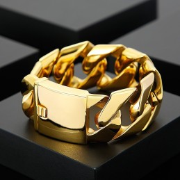 Bracelet Hip Hop Tendance En Titane Doré De 31 Mm De Large
