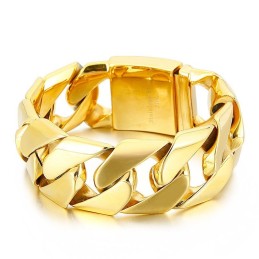 Bracelet Hip Hop Tendance En Titane Doré De 31 Mm De Large