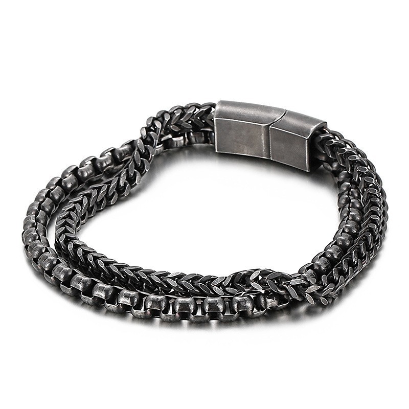 Bracelet Carré Double Couche En Titane Pour Homme