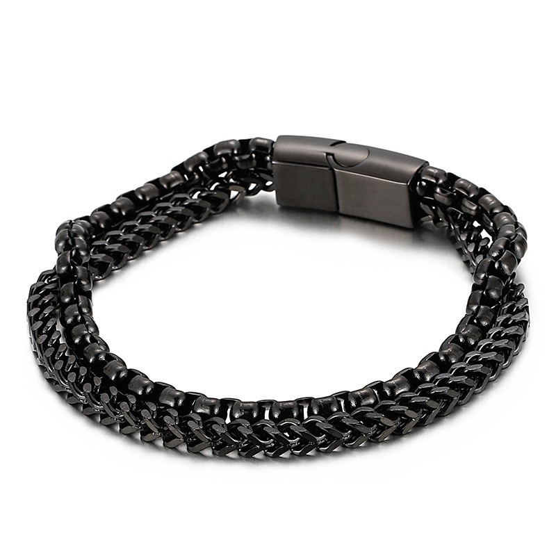 Bracelet Carré Double Couche En Titane Pour Homme