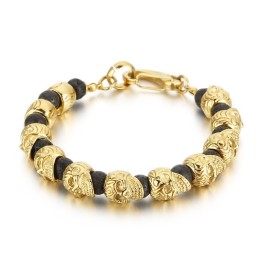 Bracelet Tête De Mort En Titane Pour Homme, Bracelet Œil De Tigre En Pierre Volcanique