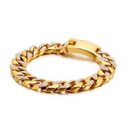 Bracelet En Titane Pour Homme, Bijou De Style Hip-Hop En Or 19 Carats Avec Diamants