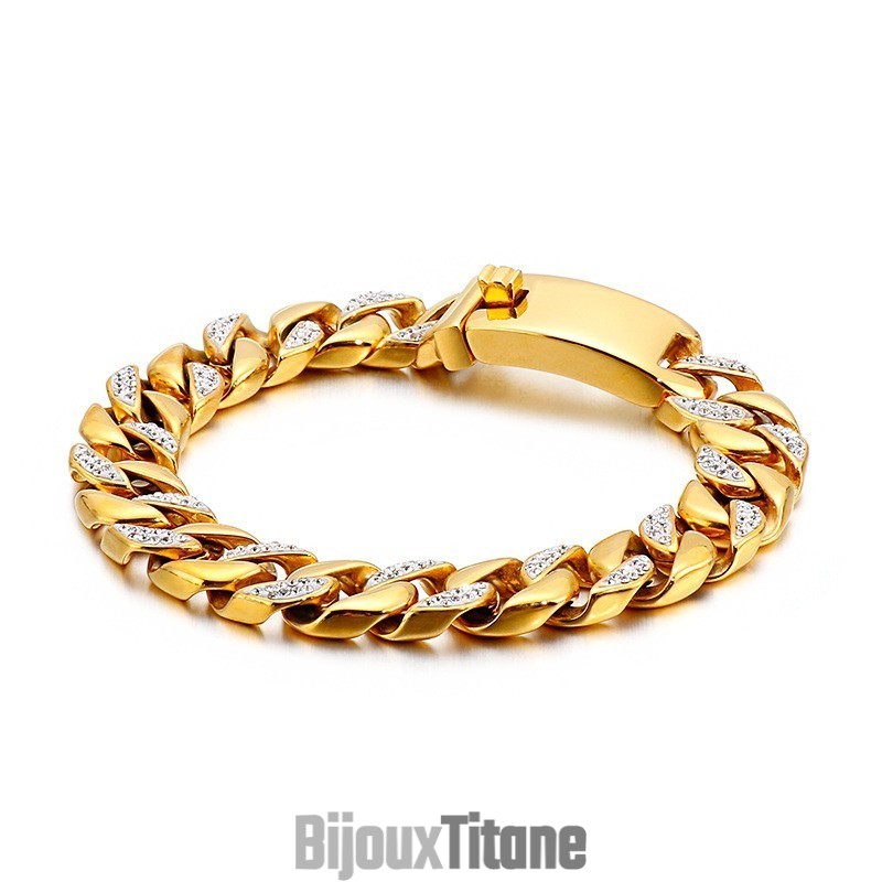 Bracelet En Titane Pour Homme, Bijou De Style Hip-Hop En Or 19 Carats Avec Diamants