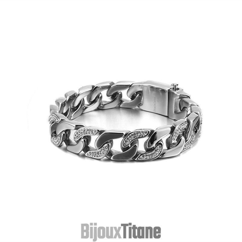 Bracelet Homme En Titane Avec Diamants Et Style Hip-Hop Exagéré