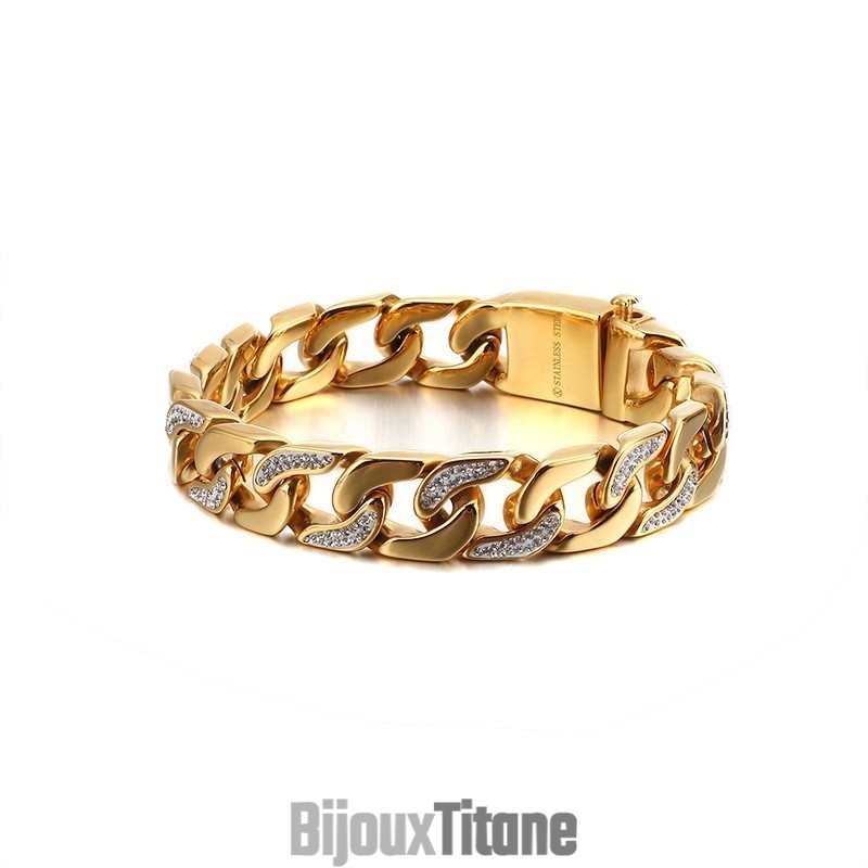 Bracelet Homme En Titane Exagéré Avec Diamants, Style Hip-Hop