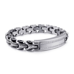 Bracelet Homme En Titane Vintage Keel Micro-Serti De Pierres Blanches