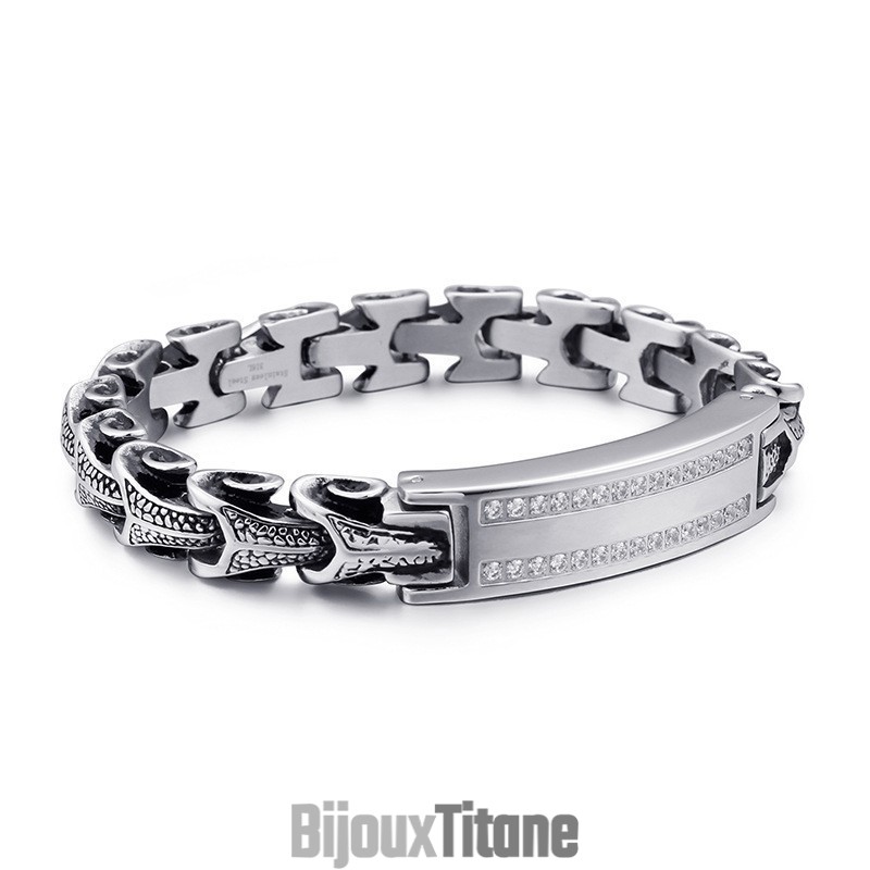 Bracelet Homme En Titane Vintage Keel Micro-Serti De Pierres Blanches Bracelet Homme En Titane Vintage Keel Micro-Serti De Pierres Blanches