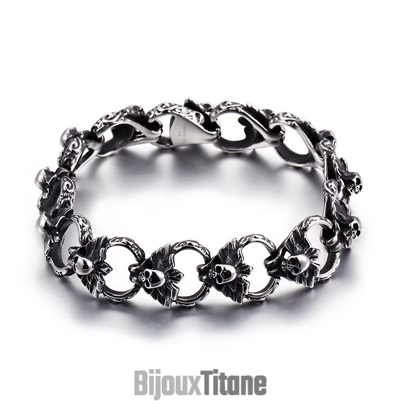 Bracelet Tête De Mort Plat En Titane Bracelet Tête De Mort Plat En Titane