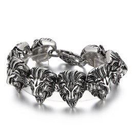 Bracelet Alternatif En Titane Avec Tête De Lion Et Animaux Sauvages