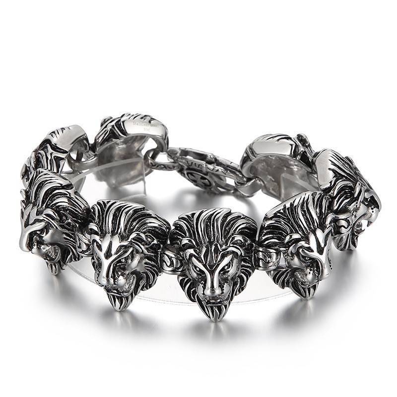 Bracelet Alternatif En Titane Avec Tête De Lion Et Animaux Sauvages Bracelet Alternatif En Titane Avec Tête De Lion Et Animaux Sauvages