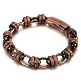Bracelet Homme Vintage En Bronze Ovale Et Titane