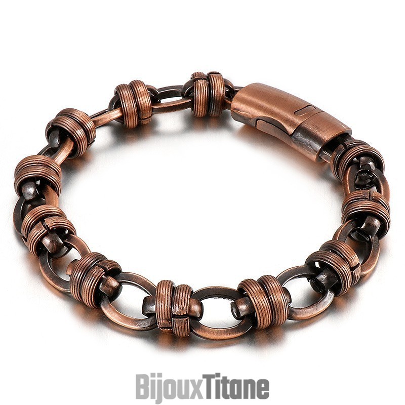 Bracelet Homme Vintage En Bronze Ovale Et Titane