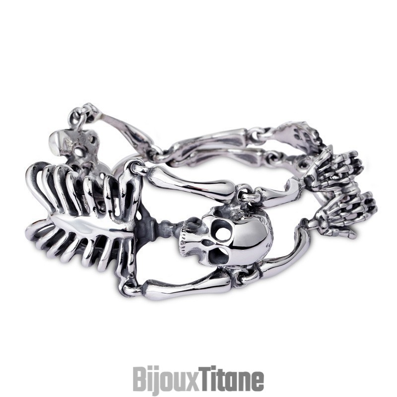 Bracelet Vintage En Titane Pour Homme, Motif Tête De Mort Et Os Exagérés
