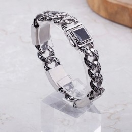 Bracelet En Titane Pour Homme, Style Hip-Hop Vintage, Motif Floral, Avec Fermoir Diamant