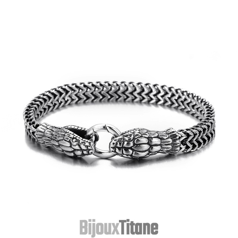 Bracelet En Titane À Double Tête Serpent Vintage Tendance Pour Homme