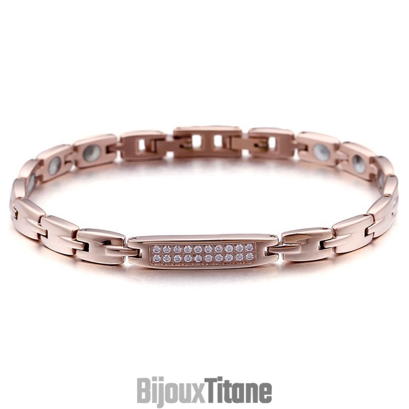 Bracelet Couple En Titane Avec Pierres De Germanium Et Diamants
