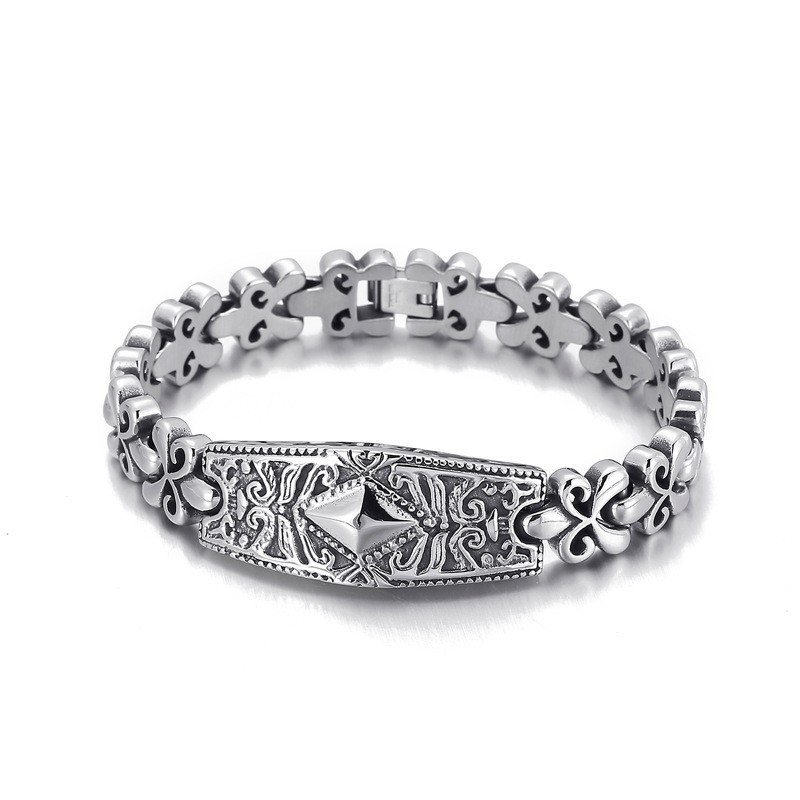 Bracelet En Titane En Forme De Diamant Pour Homme De La Marque Fashion Flower Bay