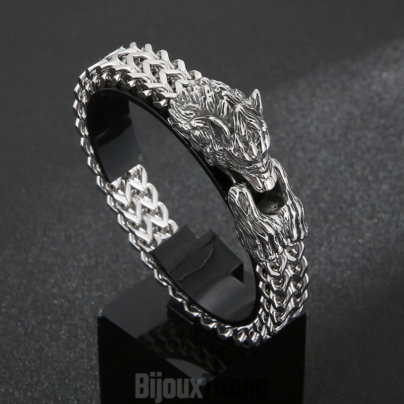 Bracelet En Titane Double Moulage Avec Tête De Loup Pour Homme Bracelet En Titane Double Moulage Avec Tête De Loup Pour Homme
