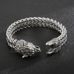 Bracelet En Titane Double Moulage Avec Tête De Loup Pour Homme