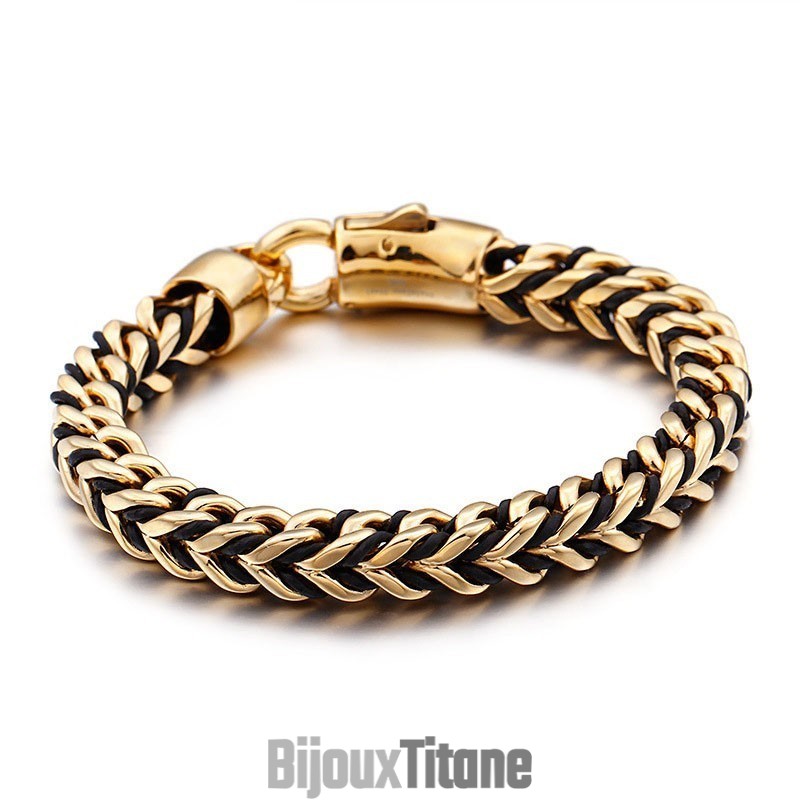 Bracelet Rétro New Wave En Cuir Tressé Et Corde En Titane Bracelet Rétro New Wave En Cuir Tressé Et Corde En Titane