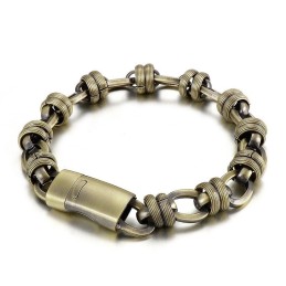 Bracelet Homme Vintage En Bronze Ovale Et Titane