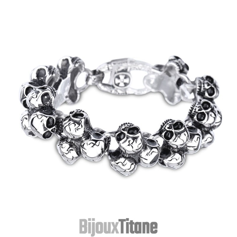 Bracelet Homme En Titane Avec Tête De Mort Bracelet Homme En Titane Avec Tête De Mort