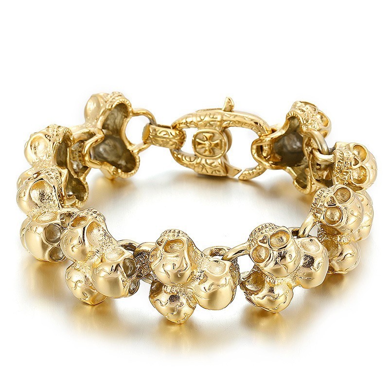 Bracelet Homme En Titane Avec Tête De Mort Bracelet Homme En Titane Avec Tête De Mort