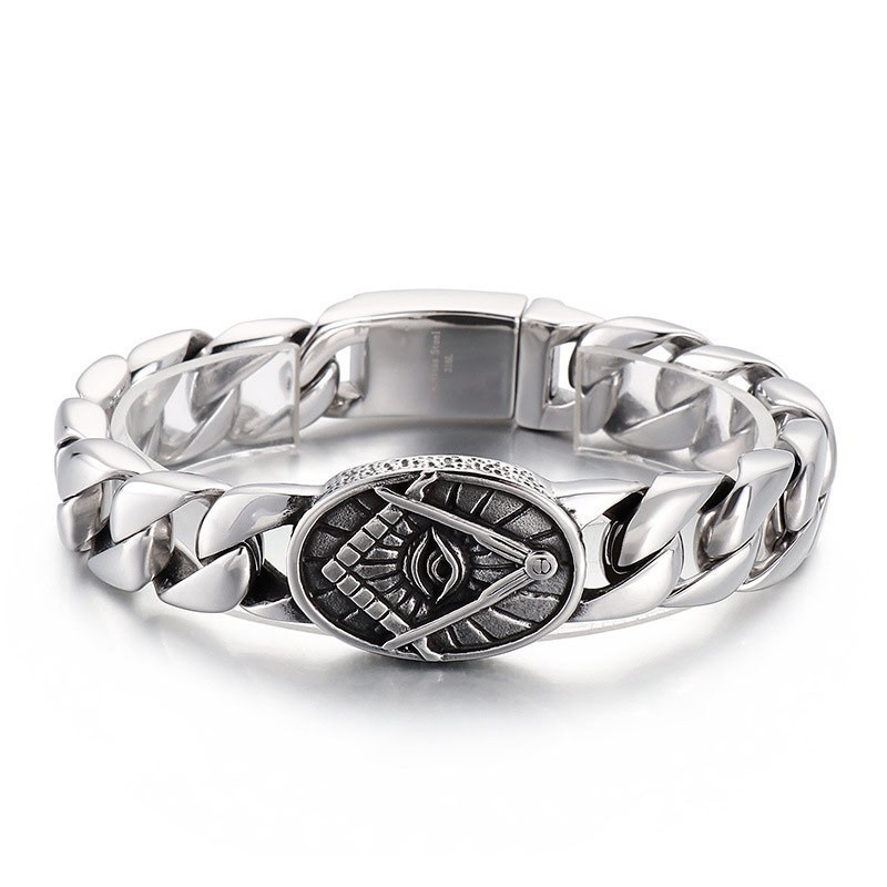 Bracelet Maçonnique En Titane Pour Homme, Style Vintage Chic, Plaque Ronde Bracelet Maçonnique En Titane Pour Homme, Style Vintage Chic, Plaque Ronde