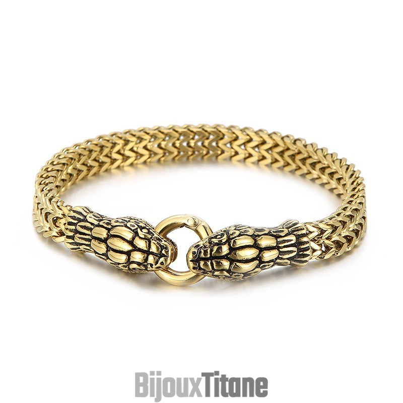 Bracelet Serpent À Deux Têtes En Titane Pour Homme, Style Vintage Chic Et Cool Bracelet Serpent À Deux Têtes En Titane Pour Homme, Style Vintage Chic Et Cool
