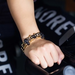 Bracelet Motard Homme En Titane Galvanisé Style Rock Hip-Hop Avec Tête De Mort Bicolore