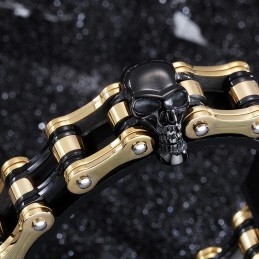 Bracelet Motard Homme En Titane Galvanisé Style Rock Hip-Hop Avec Tête De Mort Bicolore
