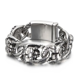 Bracelet En Titane À Motif Double Tête De Mort Pour Homme
