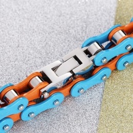 Bracelet Motard Simple En Titane Bleu-Orange Peint Pour Homme