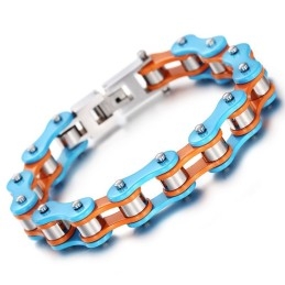 Bracelet Motard Simple En Titane Bleu-Orange Peint Pour Homme