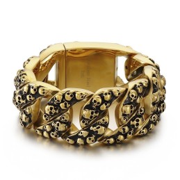 Bracelet En Titane Pour Homme Avec Tête De Mort Exagérée Et Chic