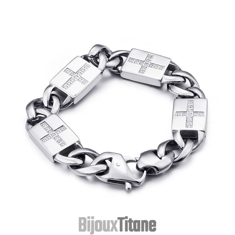 Bracelets En Titane Style Rock Hip-Hop Avec Croix Et Diamants Bracelets En Titane Style Rock Hip-Hop Avec Croix Et Diamants