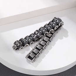 Bracelet De Motard En Titane Avec Tête De Mort Exagérée Pour Homme