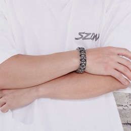 Bracelet De Motard En Titane Avec Tête De Mort Exagérée Pour Homme